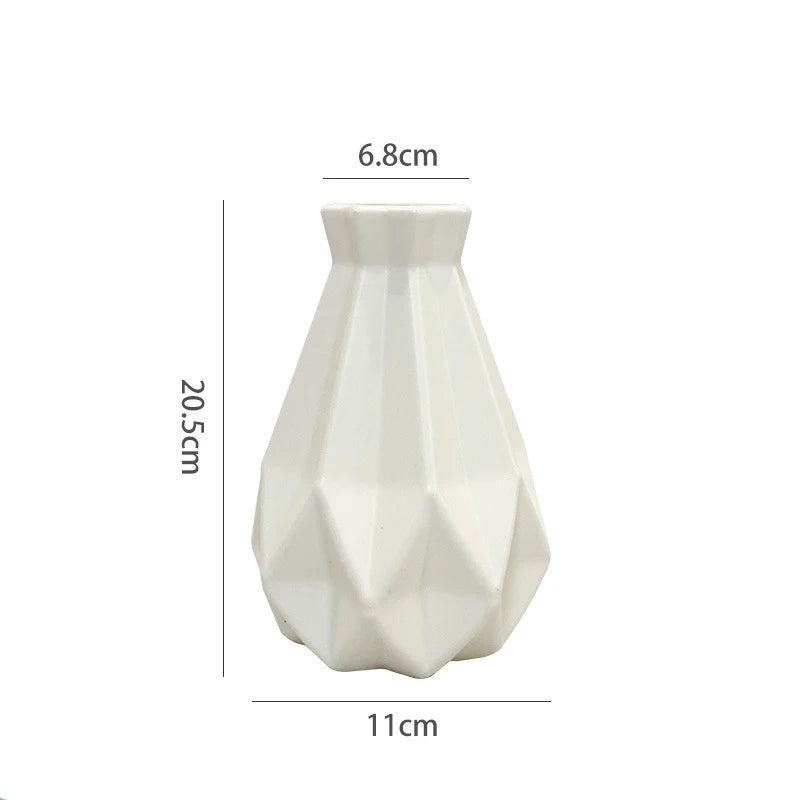 Nordic boho plastic flower vase flat lay with color swatch comparison
