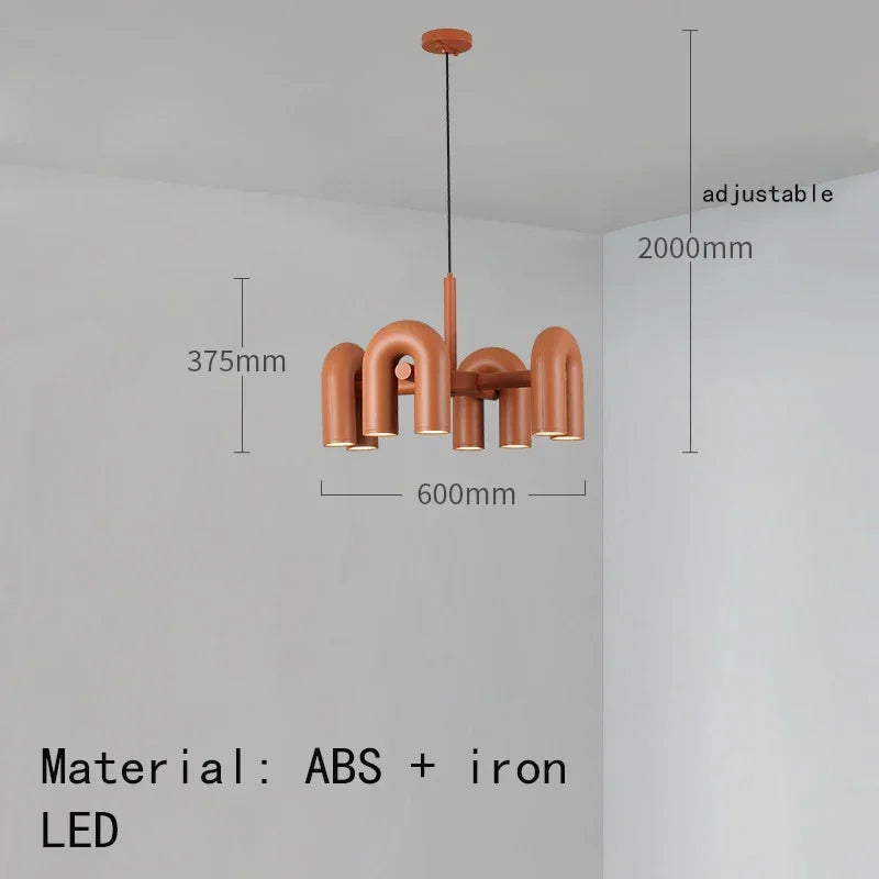 Black iron chandelier with eight U arms and concealed E27 sockets