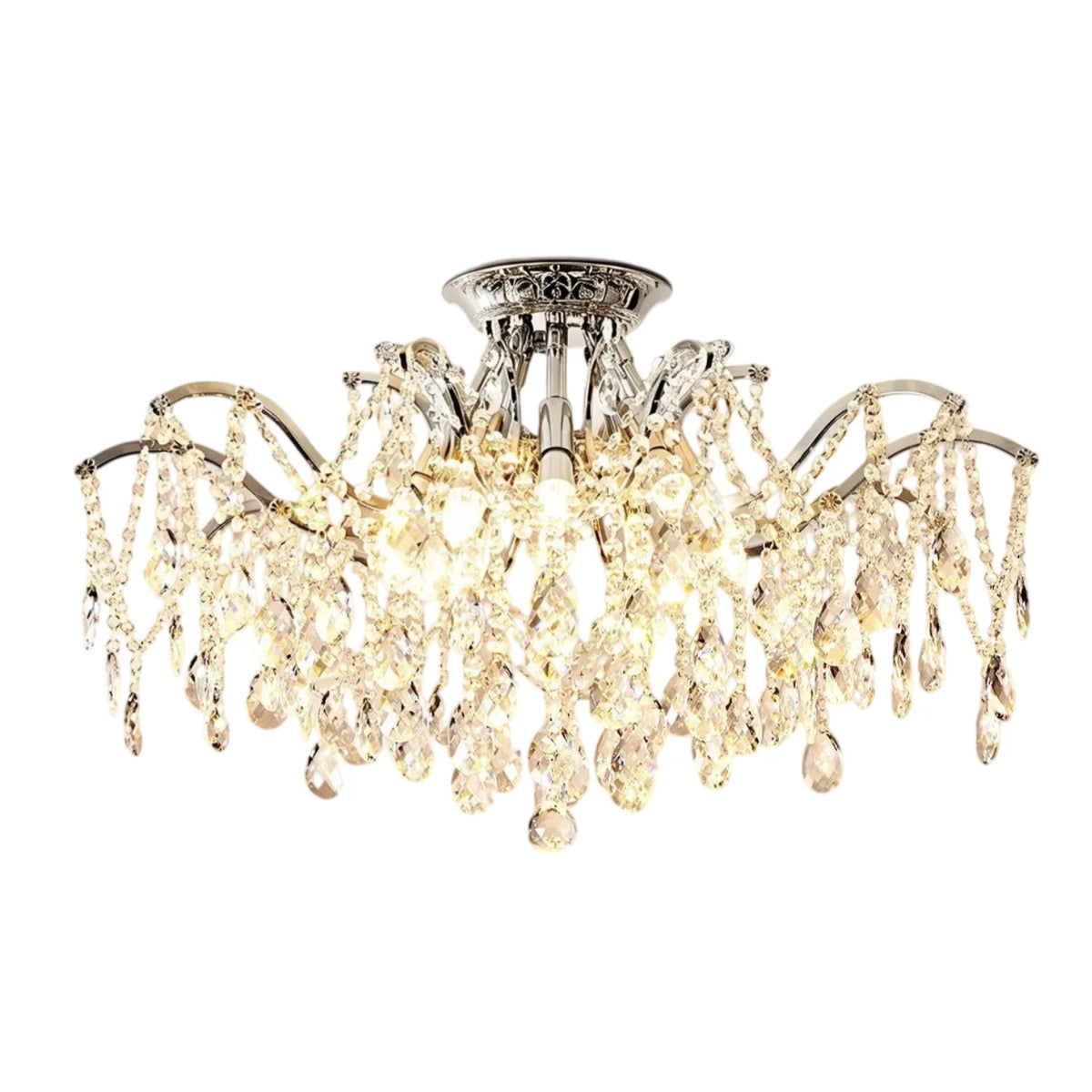 Crystal and stainless steel chandelier with included LED bulbs