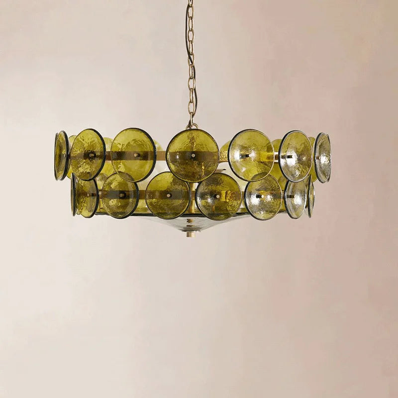 White glass shade chandelier on an iron frame with included E14 LED bulbs
