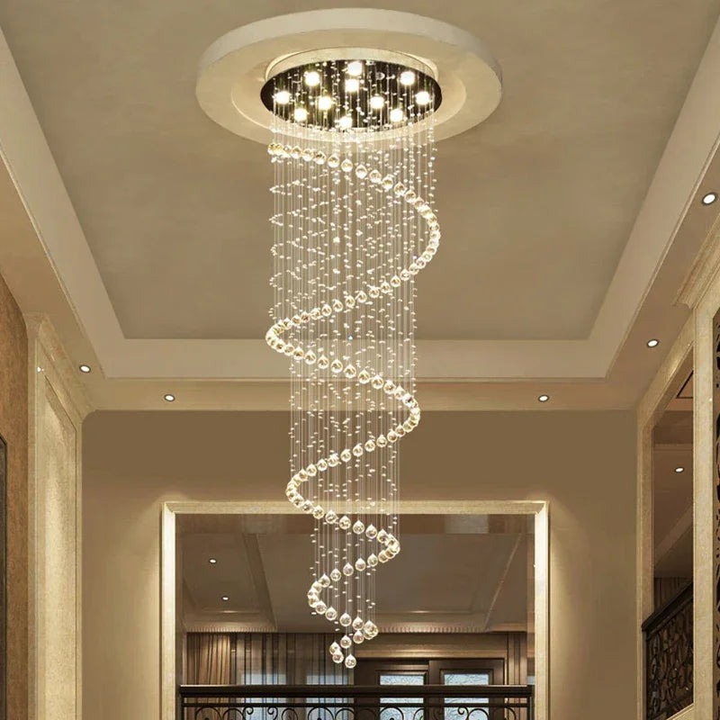 Spiral metal chandelier, 9.8 in wide and 47.2 in long, for a bedroom