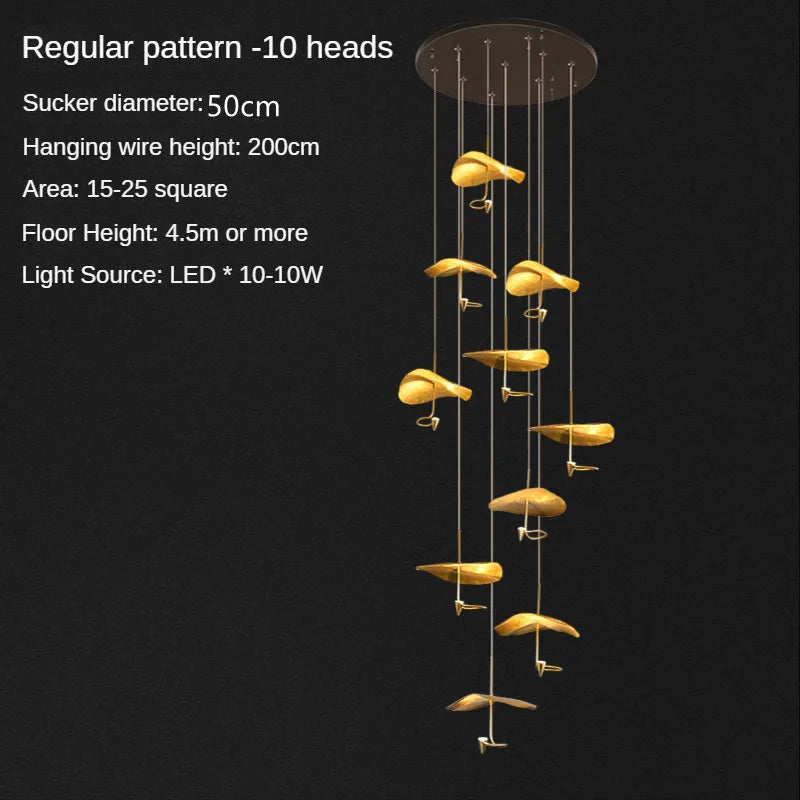 Ten head copper lotus chandelier in the alternate SP arrangement