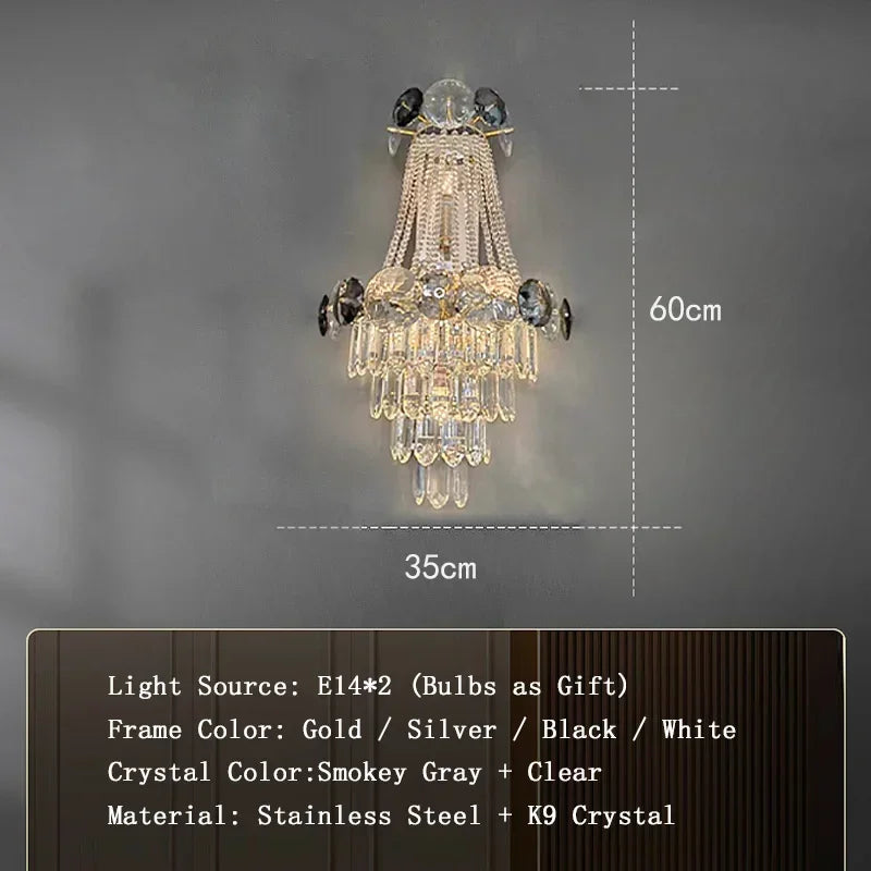 Matching classical gold crystal wall lamp on plated steel