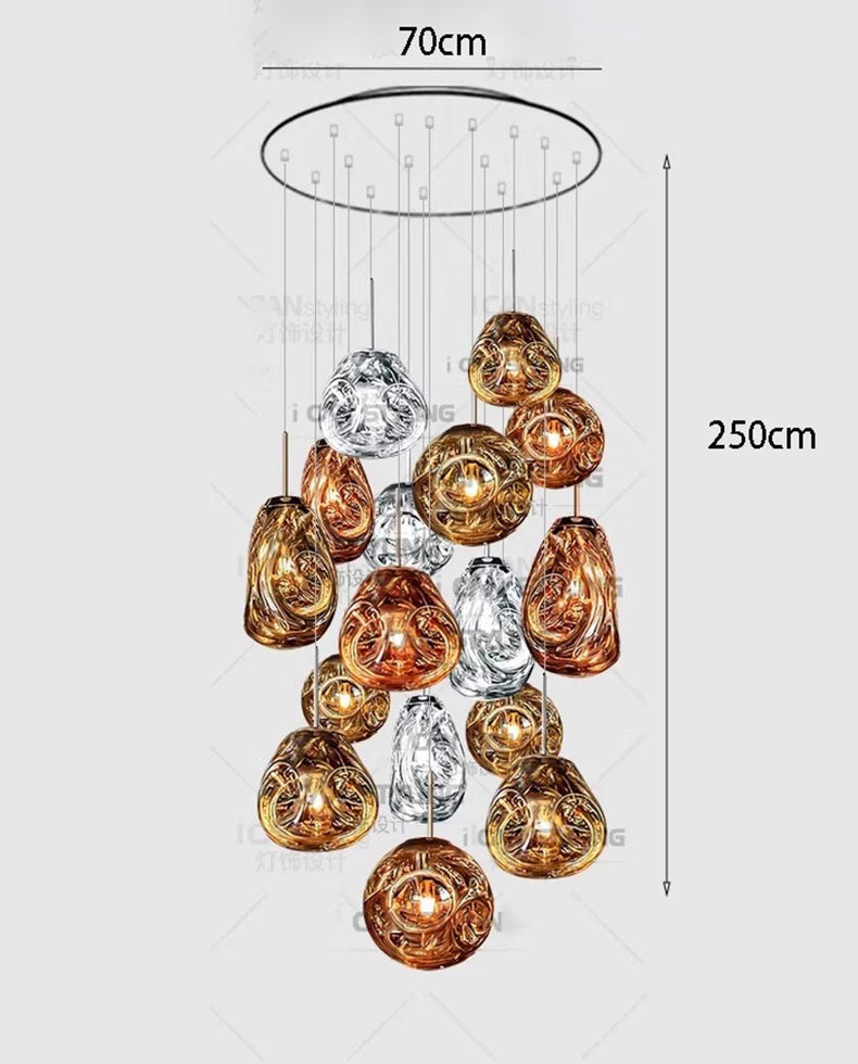 Thirteen head long chandelier, 39.4 in long, with a 70.9 in drop