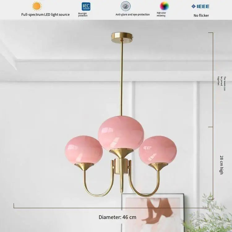 Glass ball chandelier with a polished chrome canopy and slender arms