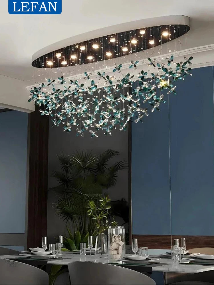 Oval crystal chandelier measuring 47.2 in (120 cm) in length