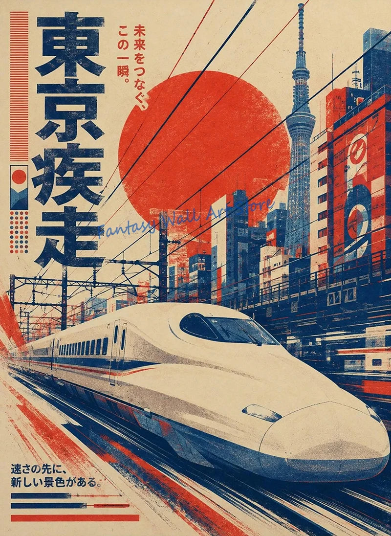 Vintage Japanese Railway Landscape Canvas Wall Art