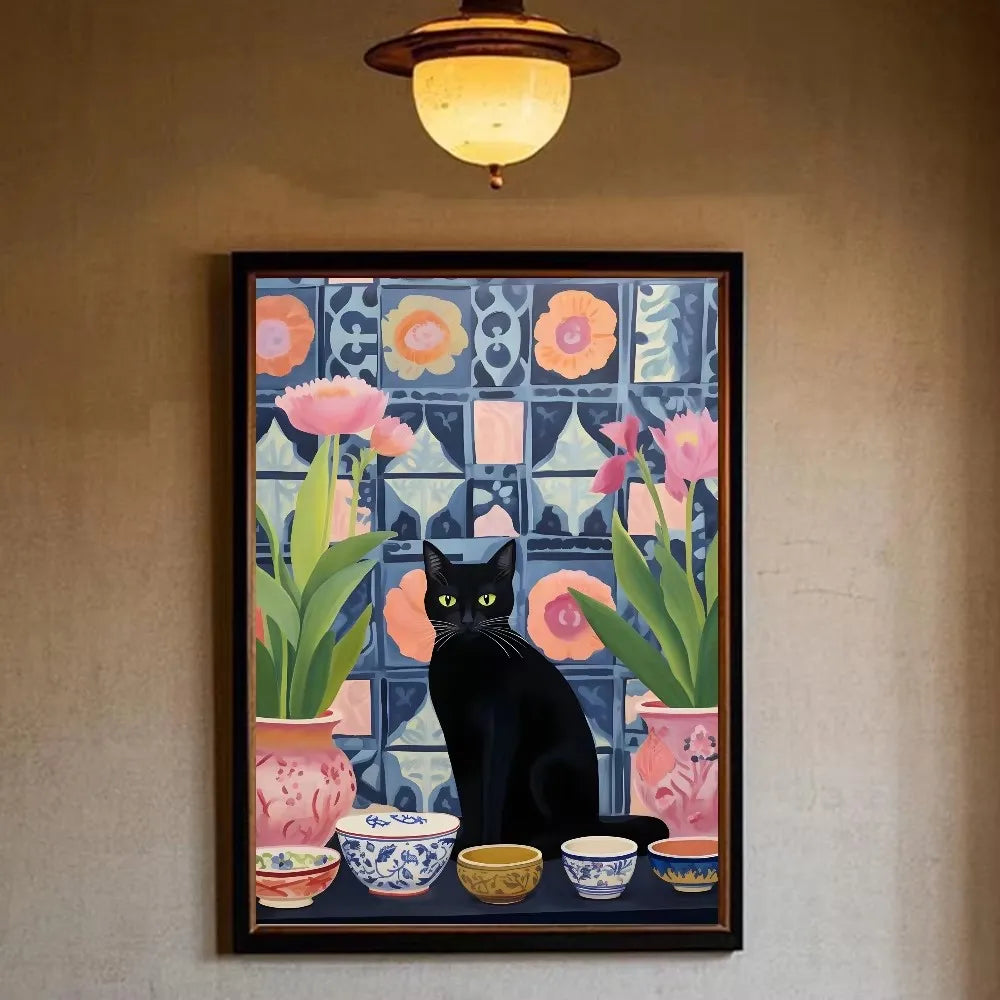 Funny Black Cat Toilet Newspaper Bathroom Canvas Art