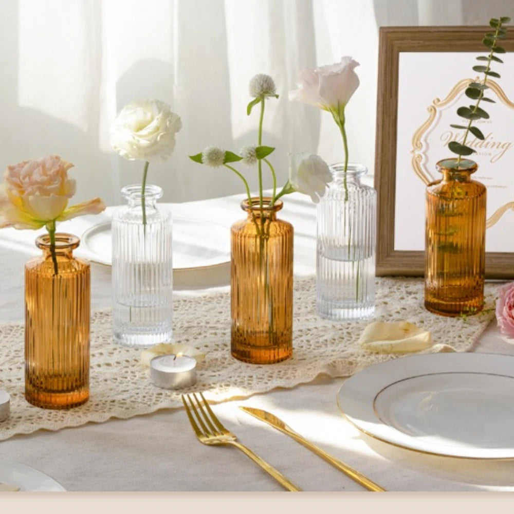 Retro mini glass bud vase set for hydroponic wedding table décor
