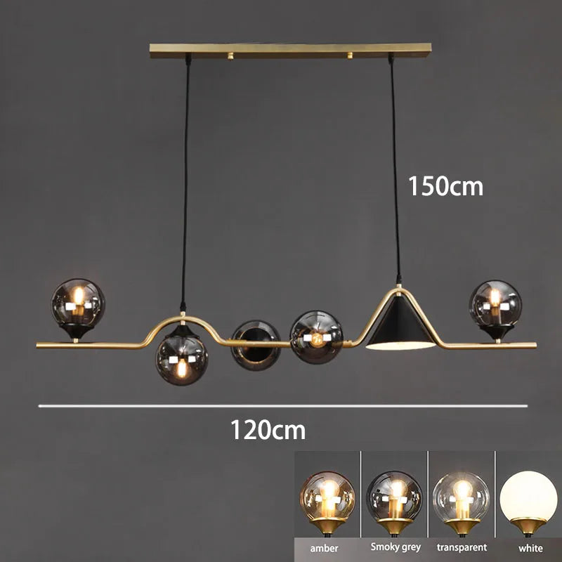 Smoky grey glass chandelier at 47.2 in length for a kitchen island