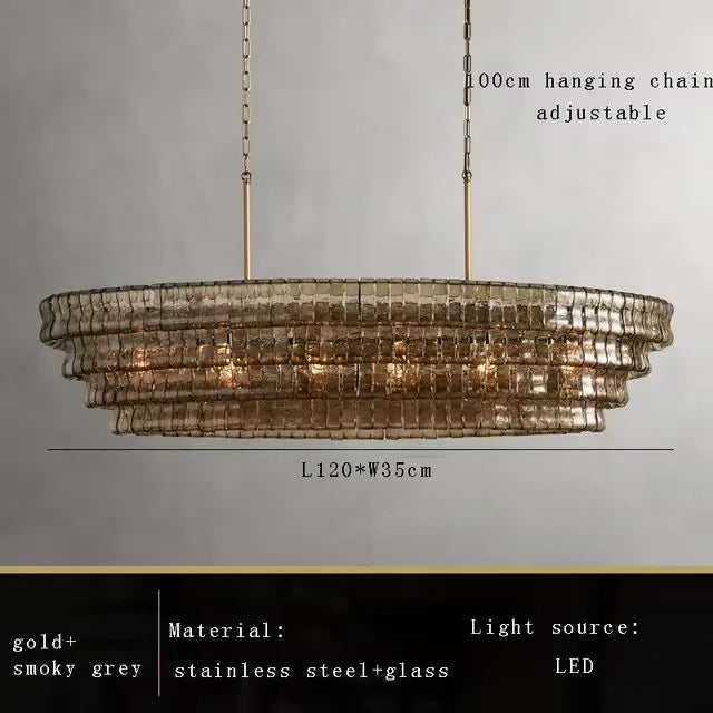 Linear chandelier 39.4 in long in gold with clear glass shades