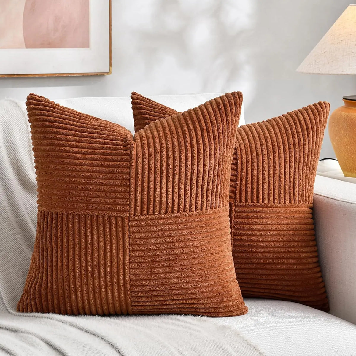 Striped Corduroy Throw Pillow Cover — styling detail