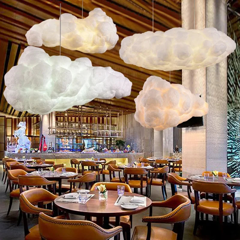 Floating cloud fabric chandelier in white space cotton on wrought iron