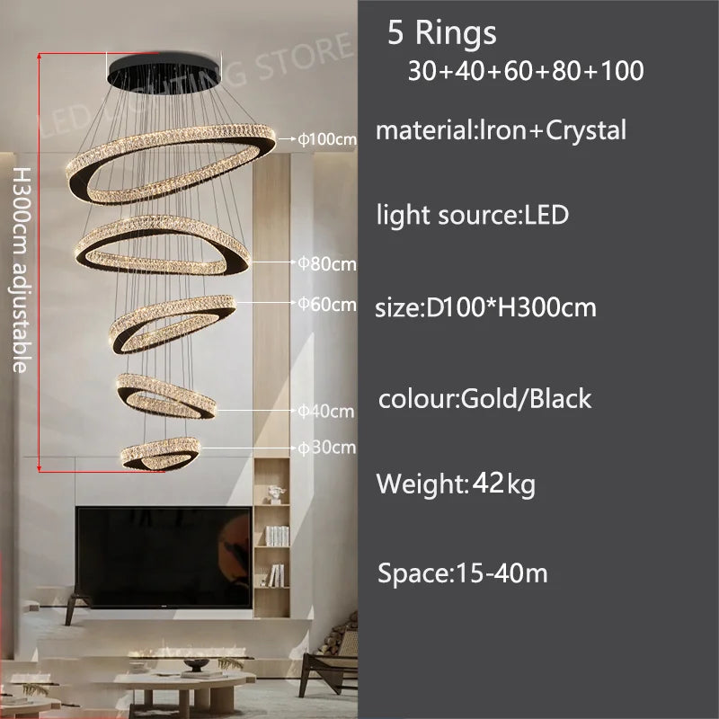 Crystal ring chandelier with LED bulbs included, 90 to 265V