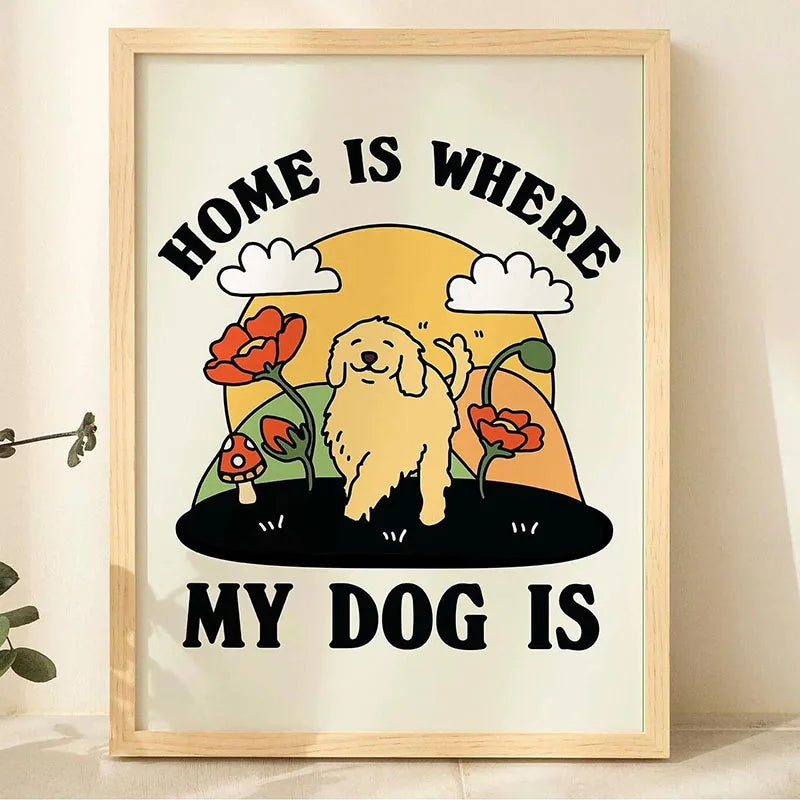 Funny Retro Dog Illustration Canvas Wall Art