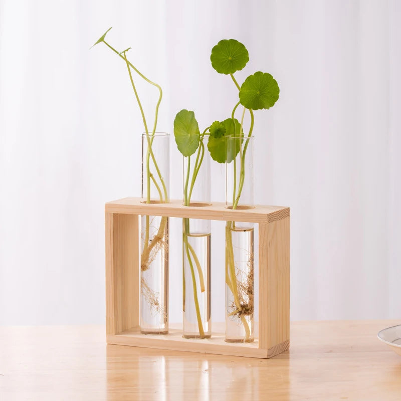 Style D wooden hydroponic planter with fresh herb stems on wooden table