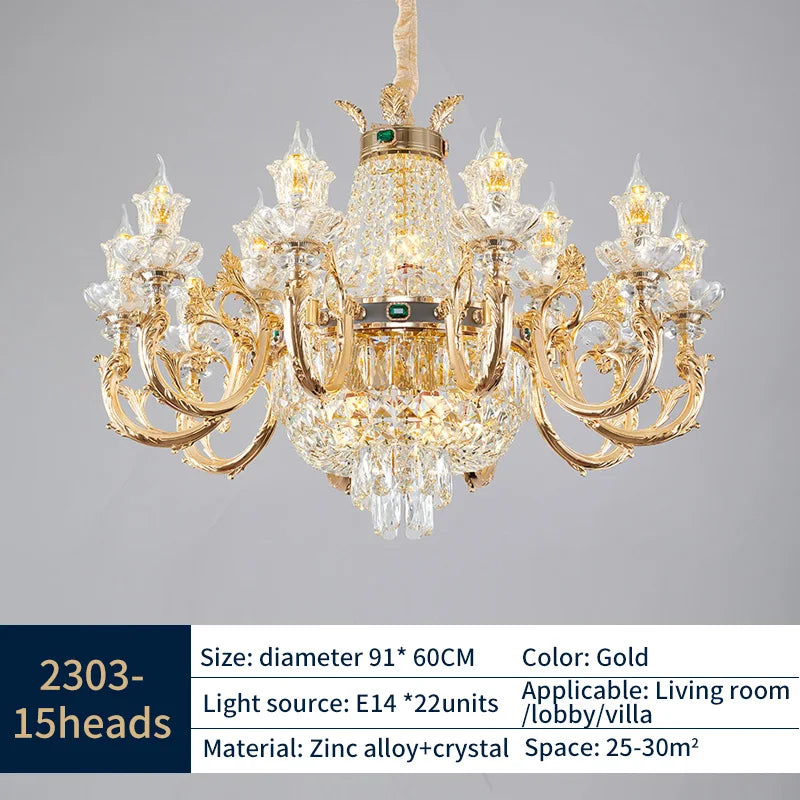 European style candle chandelier with plated gold arms and knob switch wiring