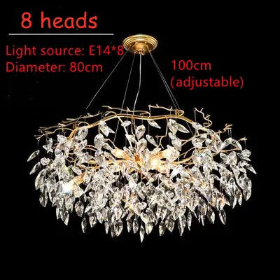 Twelve head gold crystal chandelier with E14 LED light sources