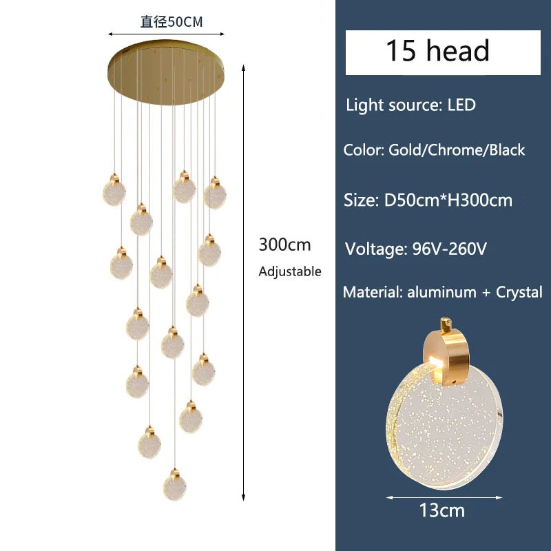 Neutral light setting on an art crystal stair chandelier