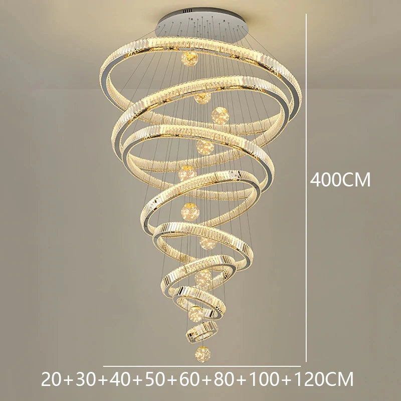 Gilded crystal ring chandelier with a knob switch and remote control