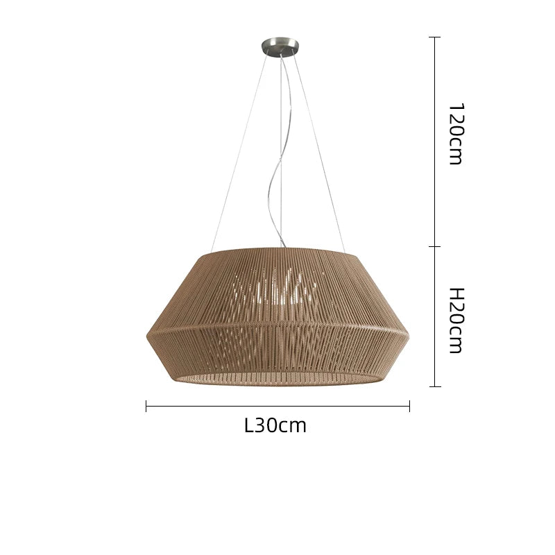 Hand woven chandelier shade in a rounded lantern silhouette