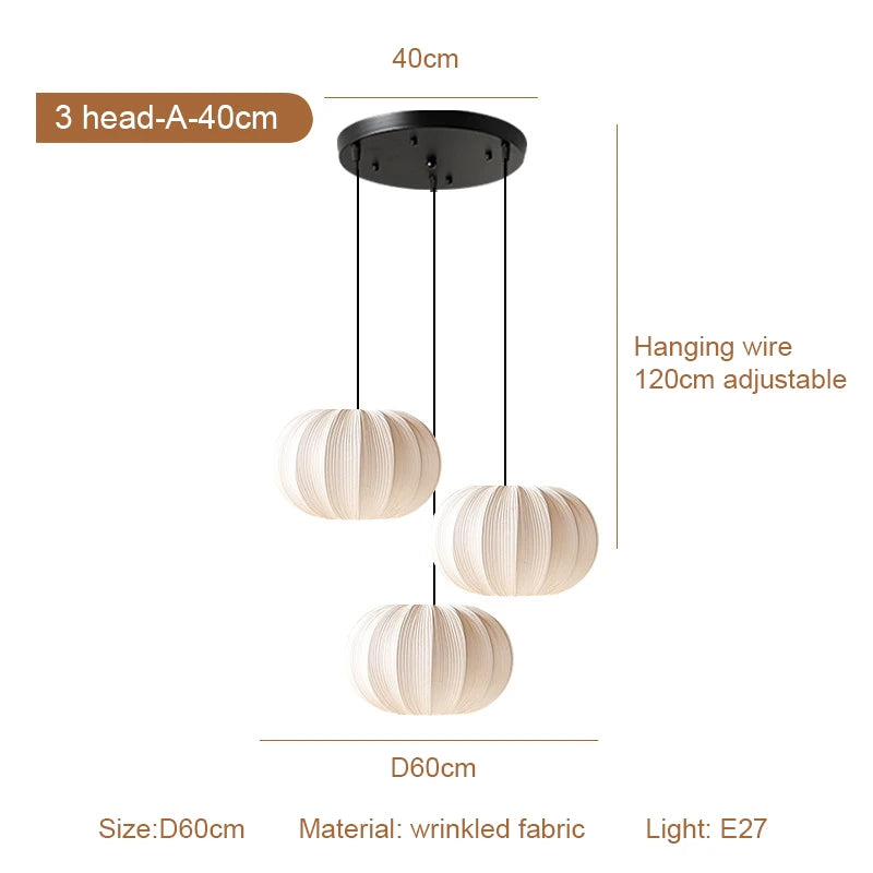 Pleated cloth chandelier lighting a 10 to 15 square metre area