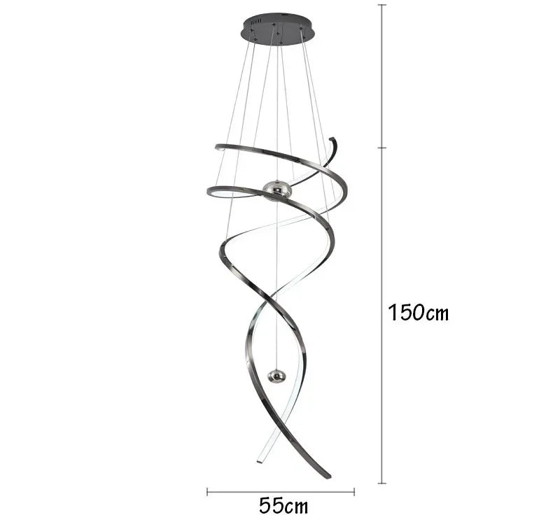 Stainless steel staircase chandelier with layered open geometric frames