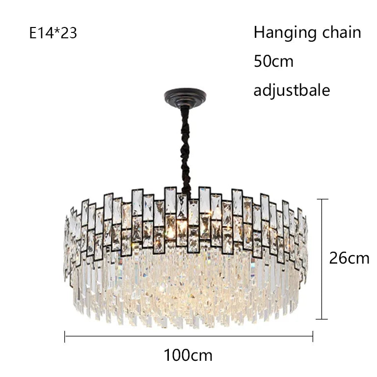Chain pendant oval crystal chandelier with a close ceiling fit
