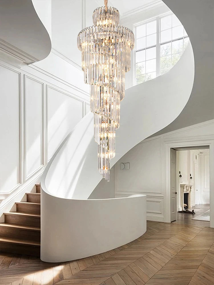 Tall crystal chandelier in a 47.2 inch diameter size for a villa stairwell