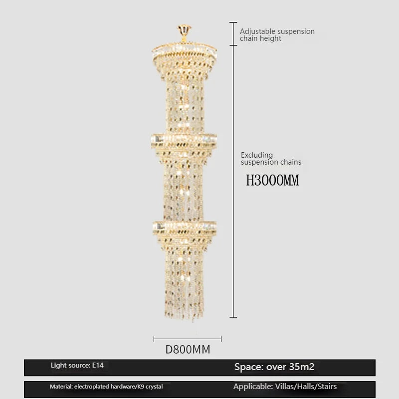 Hollow centre crystal chandelier seen from below with open layers