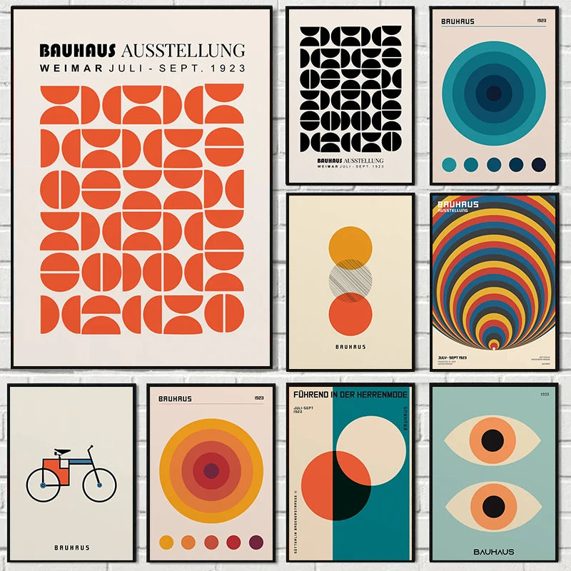 Bauhaus geometric orange sunrise bicycle canvas wall art — primary product view