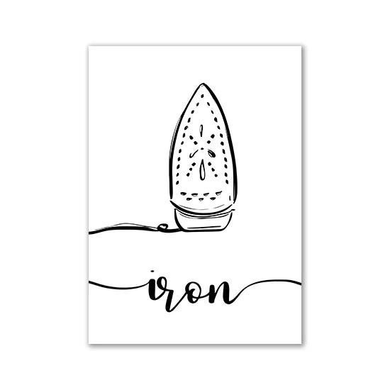 Minimalist Black White Stick Figure Laundry Canvas Art