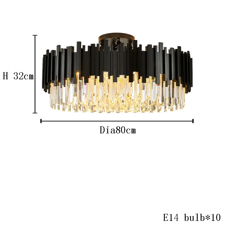 Black crystal chandelier at 31.5 in diameter with knob switch