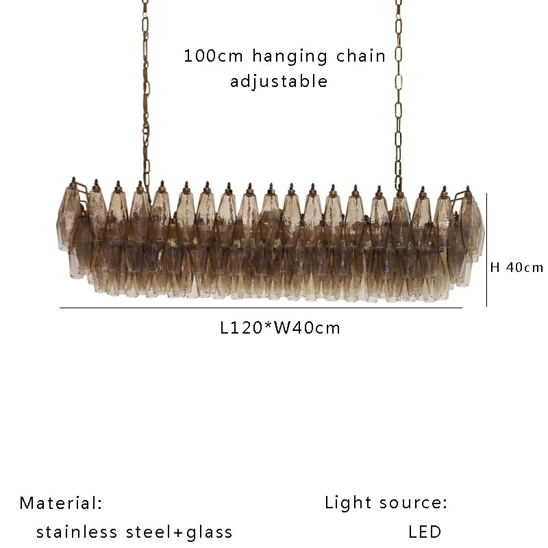 Glass chandelier wired for 90 to 260V with dimmable LED bulbs included