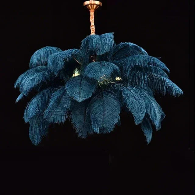 Feather chandelier in cold 6000K light with the bulb fully concealed