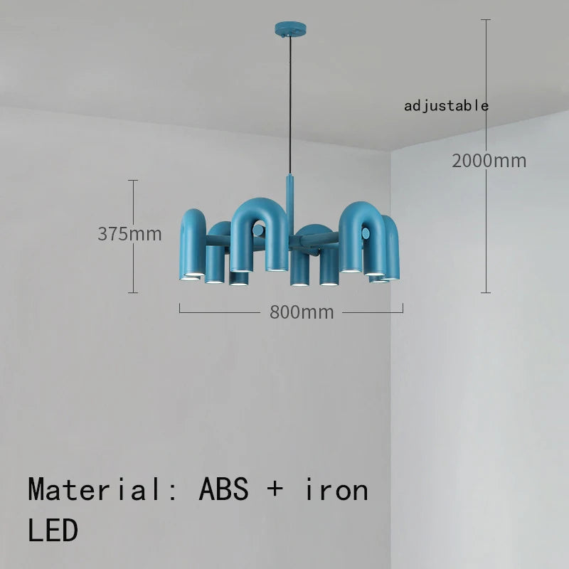 Scandinavian chandelier of bare U tubes with touch switch control
