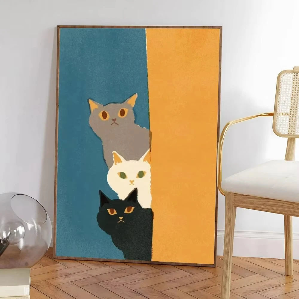 Colorful Cat Interior Canvas Wall Art
