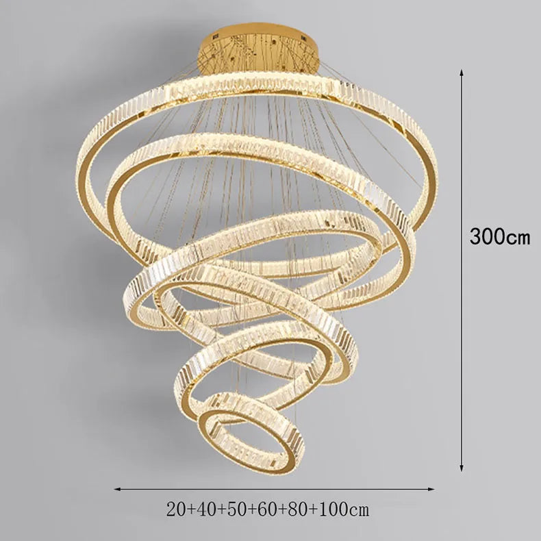 Remote dimming crystal ring chandelier adjusting its color temperature