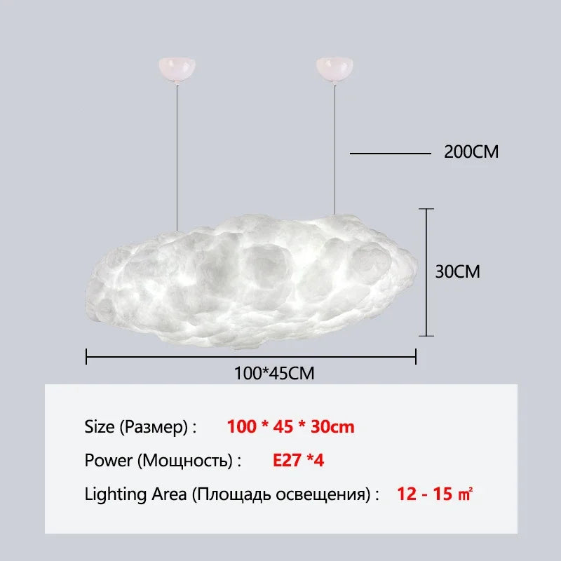 Large cloud pendant at 27.6 in long in white light for a dining room
