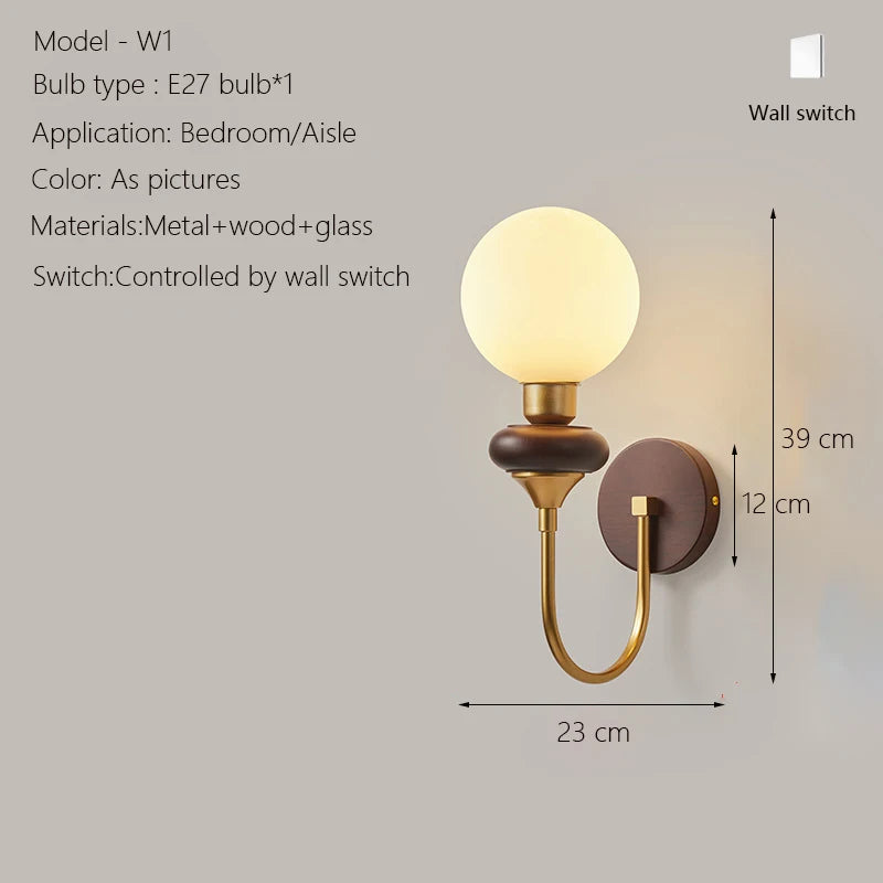 Neoclassical Wood Glass Wall Sconce