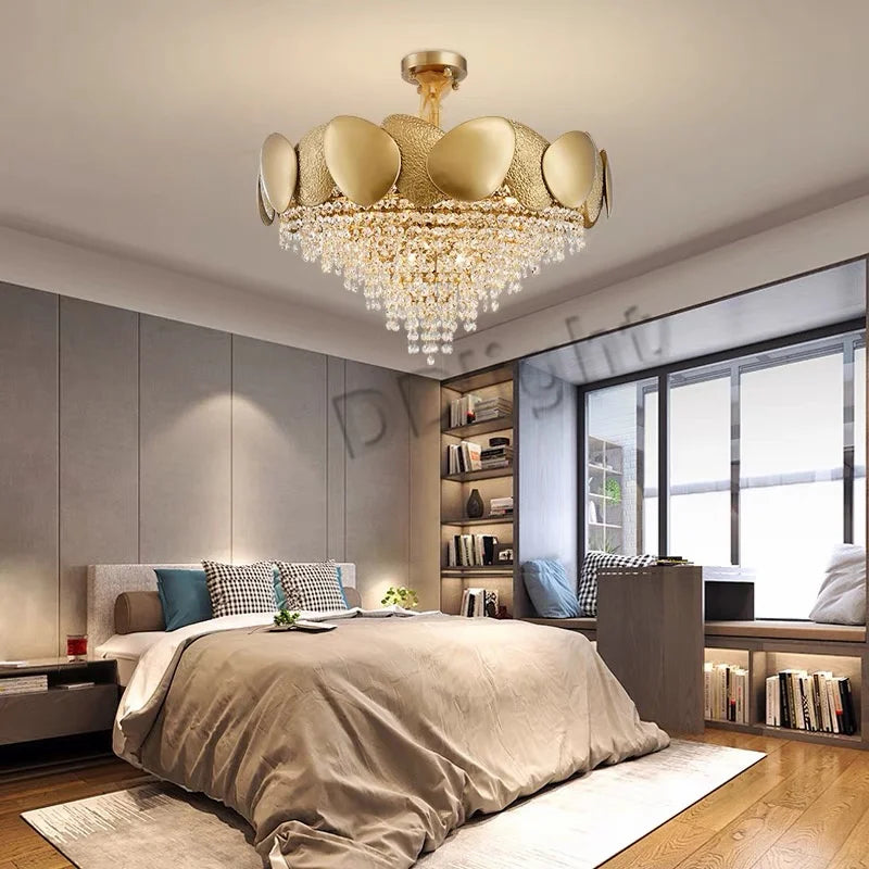 Crystal tassel chandelier with warm 3000K light for dining tables