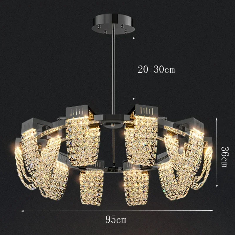Black linear crystal chandelier spanning 47.2 in (120 cm) long
