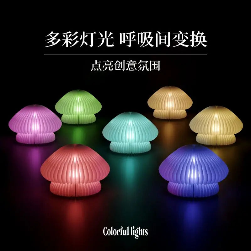 Close-up of intricate origami paper folds on jellyfish lamp body