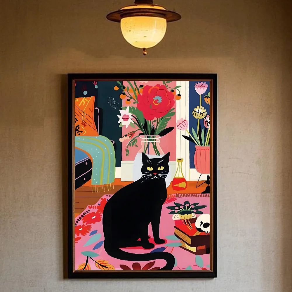 Green Aesthetic Cat Canvas Wall Art