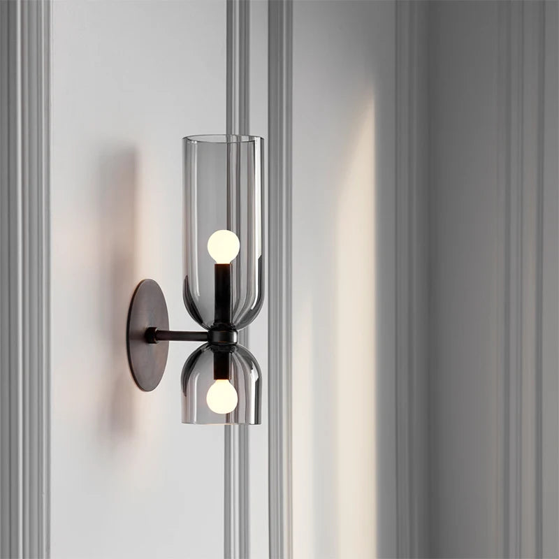 glass wall sconce, close-up of shade and hardware detail