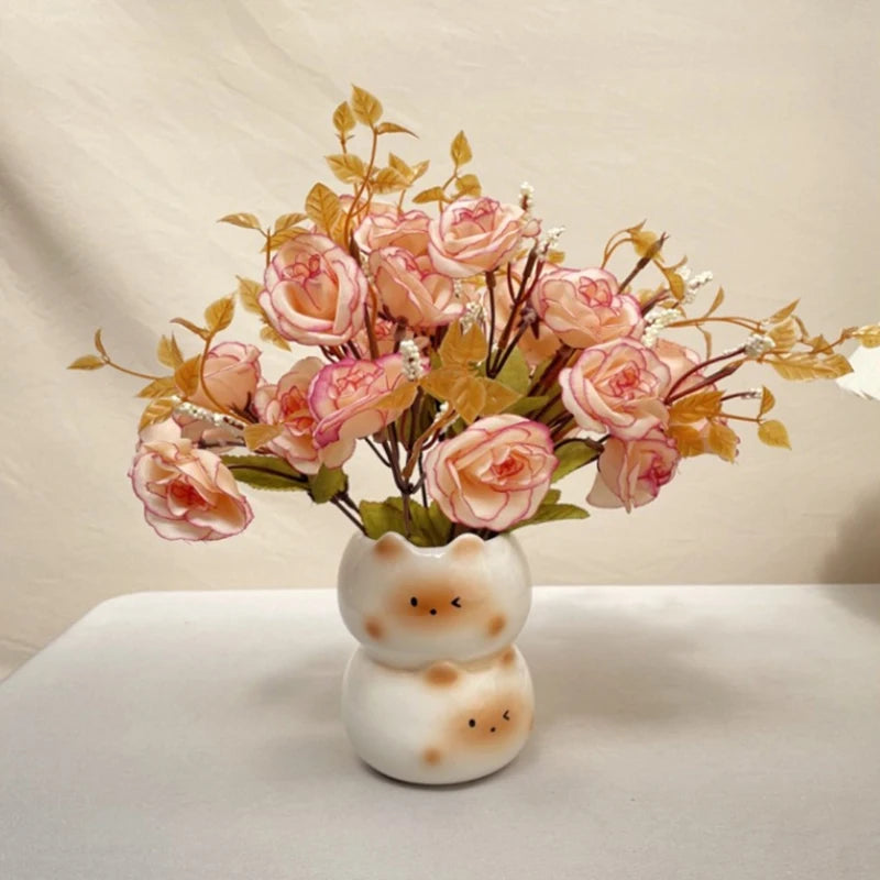 Ceramic Siamese cat flower vase flower arrangement décor