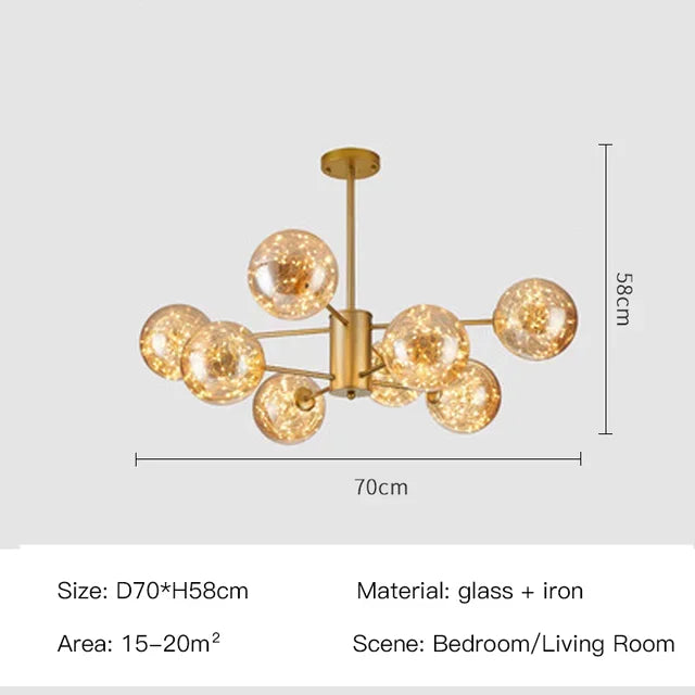 Sixteen head Nordic glass ball chandelier in a gold iron finish