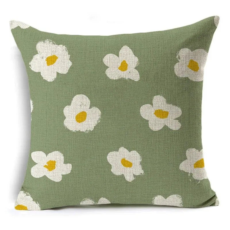 Green Floral Print Pillow Cover — styling detail