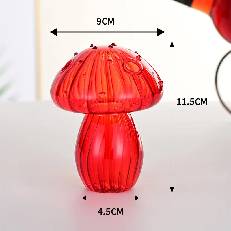 Close-up of mushroom cap rim on transparent jelly plastic vase