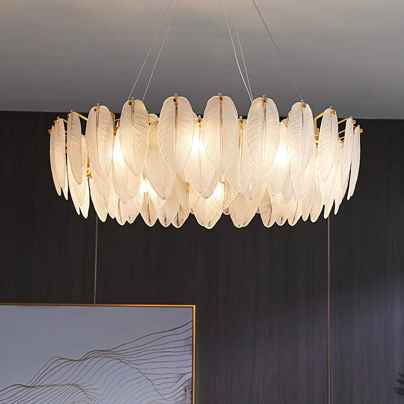 Ten light feather glass chandelier at 31.5 in (80 cm) diameter